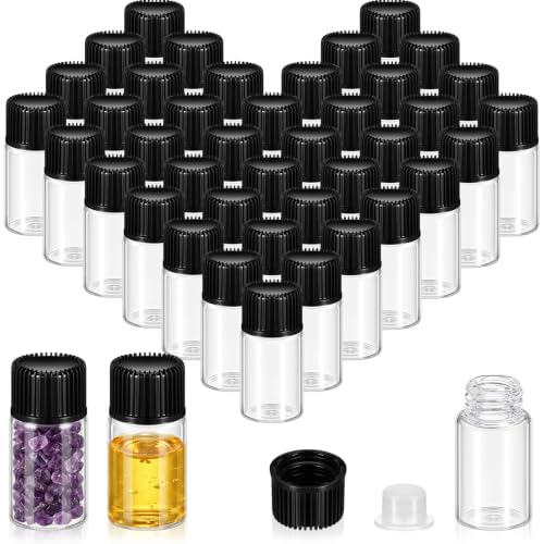 Lallisa 100 Pcs 3ml Glass Vials with Black Screw Caps and Plastic Stoppers, 0.1 oz Clear Small Leakproof Bottles Bulk, Mini Liquid Sample Vials for Essential Oils, Sample, DIY Craft - color: Clear with Black Cap, size: 3 ml