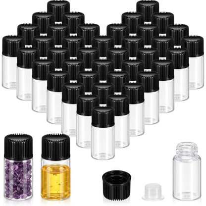 Lallisa 100 Pcs 3ml Glass Vials with Black Screw Caps and Plastic Stoppers, 0.1 oz Clear Small Leakproof Bottles Bulk, Mini Liquid Sample Vials for Essential Oils, Sample, DIY Craft - color: Clear with Black Cap, size: 3 ml