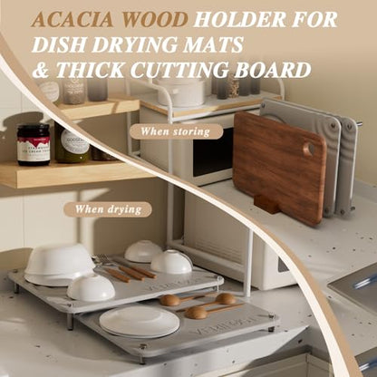 VERIFOST 2pcs Large Stone Dish Drying Mat with Acacia Wood Holder Stand for Cutting Board and Stone Drying Mat for Kitchen Counter Quick Dry Diatomaceous Earth Mat for Kitchen Counter, Moonlight Gray - color: Acacia Holder Moonlight Gray