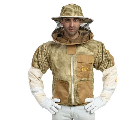 -- Beekeeping Fully Ventilated Jacket in Multi-Color with Round Veil (Khaki, Small) - color: Khaki, size: Small