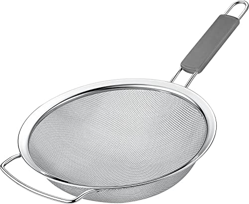 9" Large Extra Fine Mesh Strainer with Thermo Plastic Rubber Handle - Sieve Fine Mesh Stainless Steel - Ideal to Strain Pasta, Quinoa and Rice - size: 9 inch