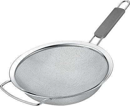 9" Large Extra Fine Mesh Strainer with Thermo Plastic Rubber Handle - Sieve Fine Mesh Stainless Steel - Ideal to Strain Pasta, Quinoa and Rice - size: 9 inch