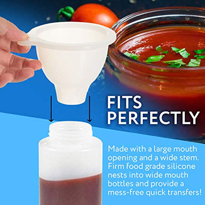 Impresa Silicone Wide Mouth Funnel - Squeeze Bottle Funnel for Thick Liquids - Flexible BPA-Free Silicone Design - Dishwasher Safe Multipurpose Tool - Clear White, 3.25" Opening, 1.25" Stem