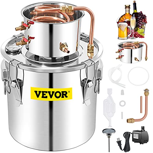 VEVOR Alcohol Still 13.2Gal/50L Alcohol Distiller Stainless Steel Distillery Kit for Alcohol With Copper Tube & Pump Home Brewing Kit Build-in Thermometer for DIY Whisky Wine Brandy - size: 13.2Gal