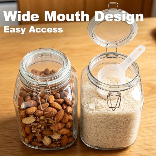 2 Pack 1.1 Gallon Square Super Wide Mouth, Airtight Glass Storage Jars, with Measurement Marks, Leak-Proof Lids for Kitchen Pantry, Canning, Dry Food (Flour, Sugar) & Drinks - size: Wide Mouth Set of 2