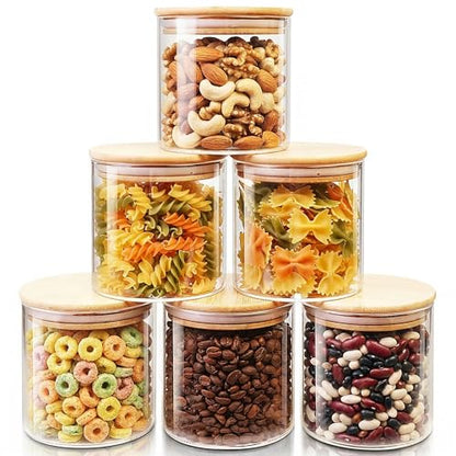 HomArtist Glass Jars with Bamboo Lids 27 FL OZ [Set of 6], Glass Canisters with Airtight Lids, Glass Food Storage Containers for Coffee, Sugar,Tea, Candies, Cookies,Best for Kitchen & Pantry