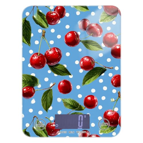 Food Scale Kitchen Scale for Baking Cooking Digital Food Weighing Measuring Scale Small Waterproof Electric Food Scale Blue Dots Red Cherry - color: Blue Dots Red Cherry
