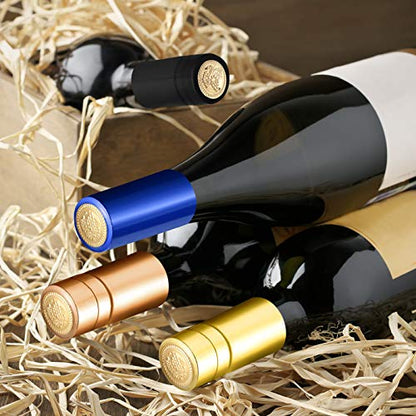 Blulu 200 Pcs Wine Sealer for Bottles PVC Heat Shrink Capsules Bottle Caps for Wine Making Cellars and Home Use (Black,Navy Blue,Gold,Rose Gold) - color: Black, Navy Blue, Gold, Rose Gold