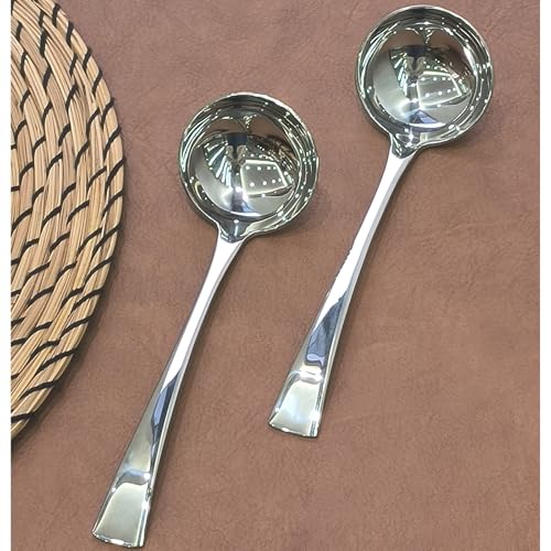 7.7 Inch Small Ladle,Pack of 2,Premium 18/10 Stainless Steel Kitchen Ladle for Soups,dressings,Sauces,Gravy,Stews and More,Silver