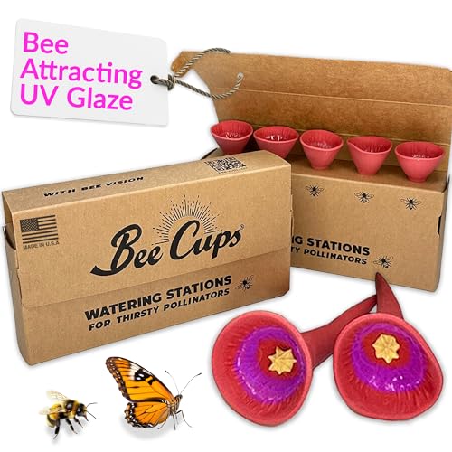 5 Pack, Bee Watering Station, 100% Handmade Porcelain, Bee and Butterfly Feeder for Garden, Outdoor Feeder for Thirsty Pollinators, 0 Plastic, Bee Attracting Glaze (5, Butterfly Special Red) - color: Butterfly Special Red