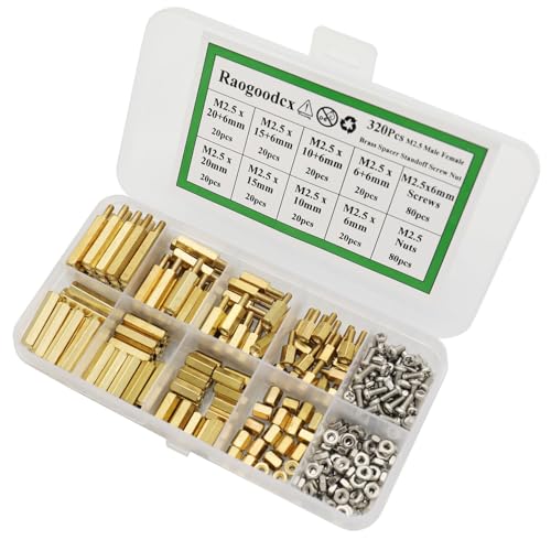 320Pcs M2.5 Male Female Brass Spacer Standoff Screw 6mm 10mm 15mm 20mm Nut Assortment Kit