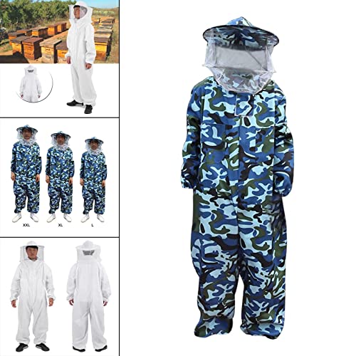 Bee Jacket,Professional Soft Beekeeping,Beekeeping Veil Protective Equipment,Full Keeper Suit with Beekeeper Hat for Men Women (Camouflage Blue XL) - color: Camouflage Blue Xl