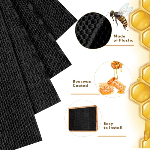 Weysat 40 Pcs Waxed Coated Beehive Foundation Sheets Beehive Wax Coated Foundation for Bee Frames Plastic Beeswax Sheet Bee Hive Equipment Deep Frame (Black) - color: Black