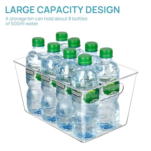 Vtopmart Clear Plastic Storage Bins, 6 PCS Pantry Organizer Bins with Handle for Refrigerator, Fridge, Cabinet, Kitchen, Countertops, Cupboard, Freezer Organization and Storage, Large - size: L(11.3"×7.5"×6")