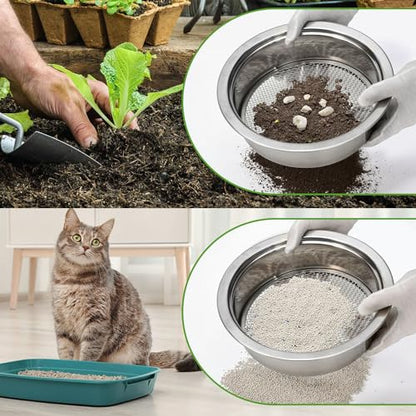 Soil Sieve Set Garden Soil Sifter Stainless Steel Mesh Sifter,Compost Sifter with 1,3,6,9,12mm Sieve Mesh and Bonsai Soil Scoop - style: 151