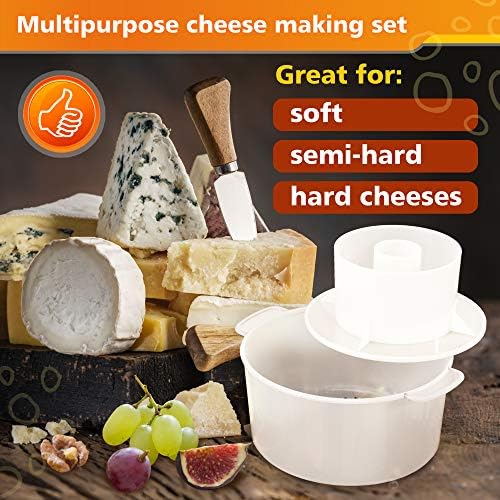 Grand Way Cheese Mold with a Follower and Cheesecloth – Cheese Making Kit – Cheesemaking Supplies – Cheese Set for Press – Reusable Cheesecloth – 100% Cotton Cloth for Straining – Paneer Maker - color: 2. Cheese Mold 2