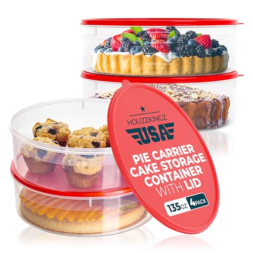 4 Pack Pie Carrier Cake Storage Container with Lid | 10.5" Large Round Plastic Cupcake Cheesecake Muffin Flan Cookie Tortilla Holder Storage Containers Airtight | Pie Keeper Transport Container - size: 4 Pack
