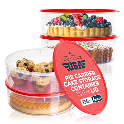 4 Pack Pie Carrier Cake Storage Container with Lid | 10.5" Large Round Plastic Cupcake Cheesecake Muffin Flan Cookie Tortilla Holder Storage Containers Airtight | Pie Keeper Transport Container - size: 4 Pack