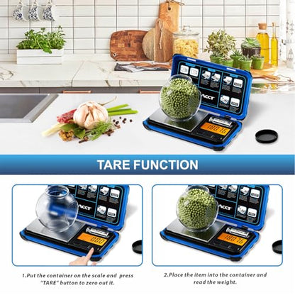Precision Pocket Scale, 200gx0.01g Jewelry gram Scale, Digital Food Scale with LCD Display, one-Click Conversion 6 Units, Mini Scale for Kitchen/Powder/Coffee/Coins(Battery Included) - color: Blue