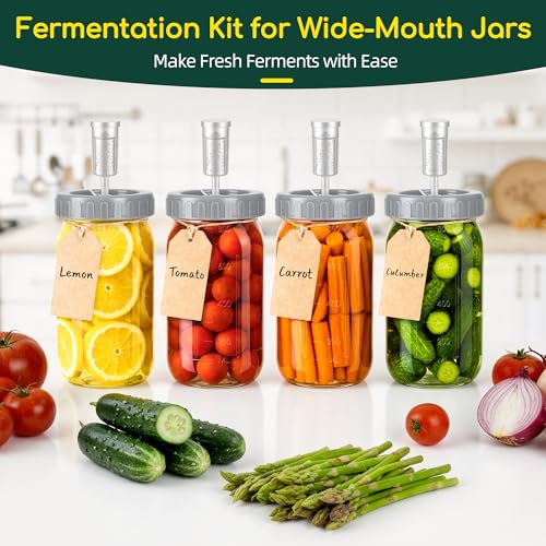 32oz Fermentation Jar Kit with Fermenting Weights and Airlock Lids, Wide Mouth Glass Jars with Scale Mark for Making and Storing Sauerkraut, Pickles (Pack of 4) - size: 32oz * 4pack