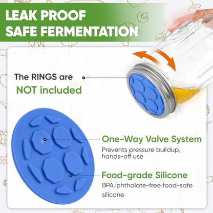 4PCS Silicone Fermentation Lids for Regular Mouth Mason Jars | One-Way Airlock Valve, Self-Burping for Sauerkraut, Sourdough Starter & Probiotics (Patented) - size: 4 PCS Regular