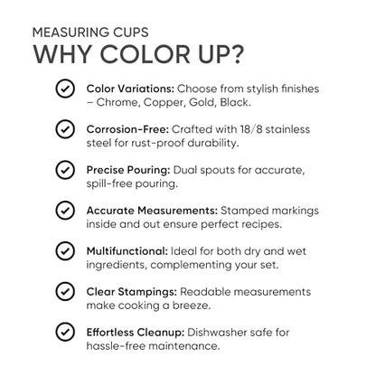 Color Up ⅔ Cup Measuring Cup (160 ml) – Premium Chrome Stainless Steel, Accurate for Wet & Dry Ingredients, Embossed Markings, Easy-Pour Spouts, Dishwasher-Safe, Kitchen Essential - size: 2/3 Cup (160 ml) Chrome