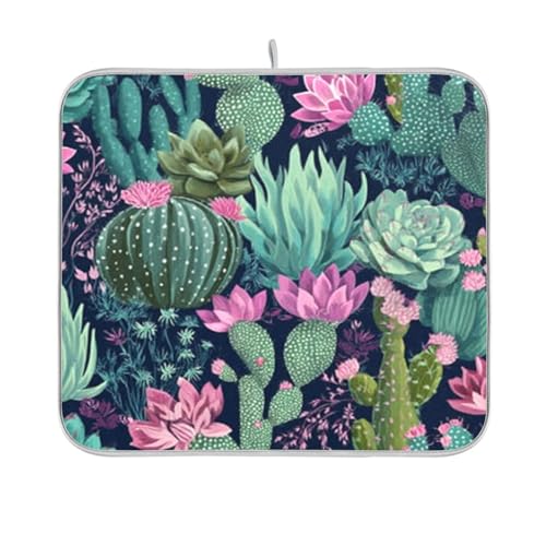 Kcldeci Succulent Plants Cactus Tropical Dish Drying Mat Kitchen Drying Pad Dish Draining Mat Dish Rack Drainer Pad 16 x 18 - color: Cactus, size: 16x18in