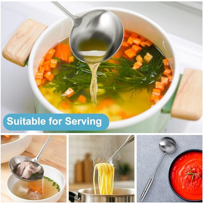 Stainless Steel Soup Ladle and Spaghetti Spoon Set - Large Ladle Spoon, Pasta Strainer, Durable Kitchen Cooking Utensils for Stirring, Serving Pasta, Soup & Sauce，Perfect Gifts - size: Silvery