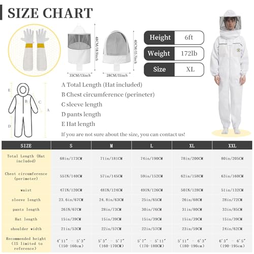 3-Layer Bee Suit, with Gloves & 2 Veils | Professional Sting Proof Ultra Breathable Beekeeper Suit, Unisex, Goatskin Beekeeping Gloves for Wasp, Apiary & Backyard - size: XXL-6'3" – 6'7"