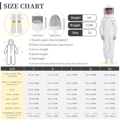 3-Layer Bee Suit, with Gloves & 2 Veils | Professional Sting Proof Ultra Breathable Beekeeper Suit, Unisex, Goatskin Beekeeping Gloves for Wasp, Apiary & Backyard - size: L- 5'7" – 5'11"