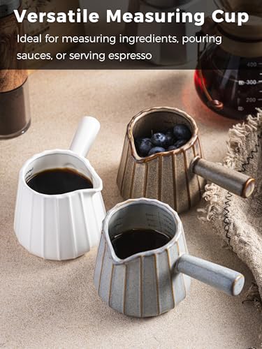 Espresso Cups Ceramic, 200ML Espresso Measuring Cup with Handle, Expresso Shots Cups with Scale, Espresso Accessories, White - color: B-White