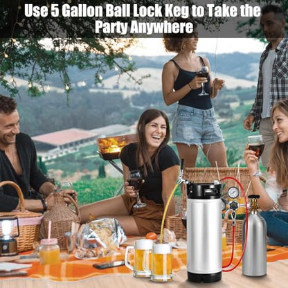 New 5 Gallon Ball Lock Keg, Cornelius Keg 304 Stainless Steel Corny Keg with Dual Rubber Handles & Heavy-Duty Rubber Bottom, Beer Keg for Home Brewing (19L) - size: 5 Gallon (Dual Rubber Handles)