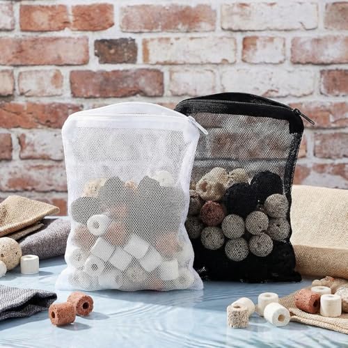 24 Pcs Mesh Bag for Aquarium Media, Aquarium Filter Media Bags | Bags Extra Fine 6.10×7.87 Inches With Zipper for Fish Tank Ceramic Rings Bio Balls(Black, White)