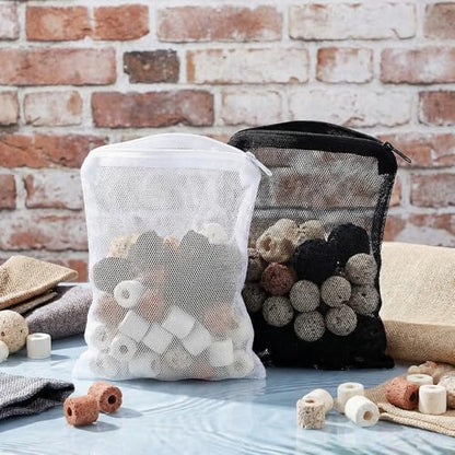 24 Pcs Mesh Bag for Aquarium Media, Aquarium Filter Media Bags | Bags Extra Fine 6.10×7.87 Inches With Zipper for Fish Tank Ceramic Rings Bio Balls(Black, White)