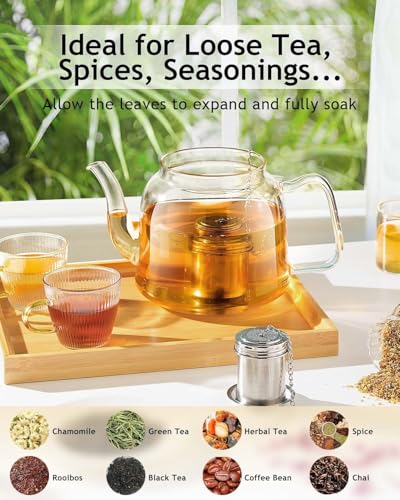 HOUSE AGAIN Tea Infuser (2 Pack with Scoop), Extra Fine Mesh Tea Infusers for Loose Tea, 18/8 Stainless Steel Tea Strainer with Extended Chain Hook, Tea Steeper for Brew Tea, Spices & Seasonings - size: Small × 2 with Spoon