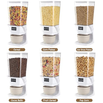 Cereal Dispenser Countertop with Cereal Bowls,16 Labels & Pen, Cereal Containers Storage, Candy Dispenser, Dry Food Dispenser For Pantry - Not Easy to Crush Food (White, 2 Pack) - color: White 2Pack