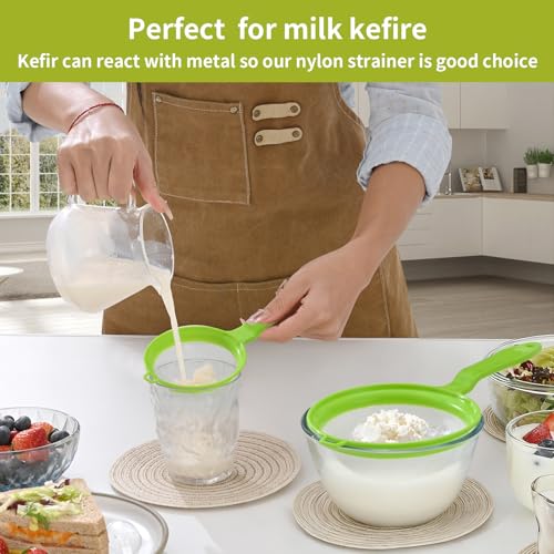 Luckyiren Kefir Strainer Set, 2-Size Plastic Non-Metal Sieve with Fine Mesh for Kefir Grains, Milk Kefir, Water Kefir & Kombucha - Durable, Food Grade & Easy Clean, Green - color: Green