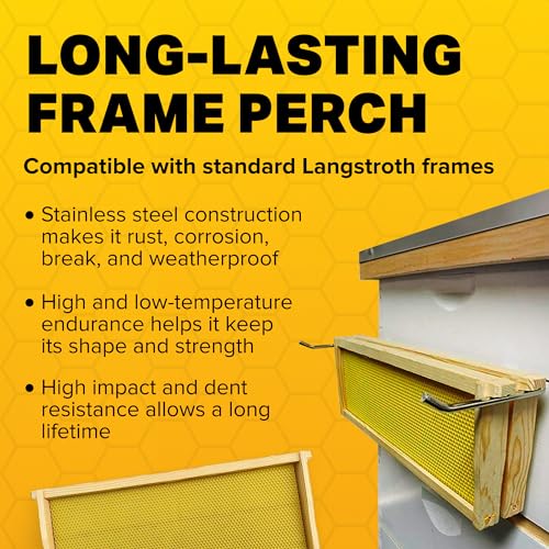 Mann Lake Stainless Steel Beehive Frame Perch, 3 Full Frame Capacity, Beekeeping Frame Holder Tool for Honey Harvesting & Inspection, All Beekeeping Levels