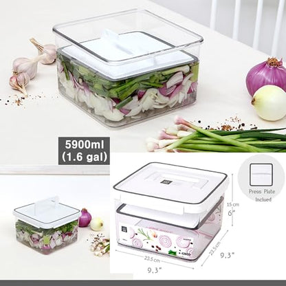 Pickle keeper Press Plate Food Storage Container Organizer for Kimchi Sauerkraut Fermentaion Airtight Lid Locking for Preserved Food (5900ml / 1.6 gal) - size: 5900ml / 1.6 gal