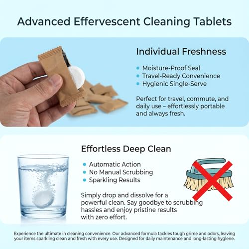 RAINFLOW 40 Pcs Water Bottle Cleaner Tablets - Water Bottle Cleaning Tablets for Stainless Steel, Tumblers, Reusable Bottles, Bottle Cleaner Tablets Remove Coffee & Tea Stains, Odor Buildup