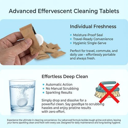 RAINFLOW 40 Pcs Water Bottle Cleaner Tablets - Water Bottle Cleaning Tablets for Stainless Steel, Tumblers, Reusable Bottles, Bottle Cleaner Tablets Remove Coffee & Tea Stains, Odor Buildup