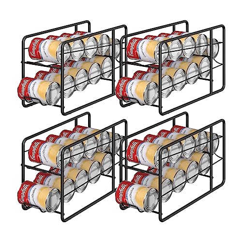 MOOACE 4 Pack Can Dispenser Rack, Stackable Soda Can Organizer Holder for Canned Food Storage Kitchen Cabinet Pantry Countertop, Black - color: Black