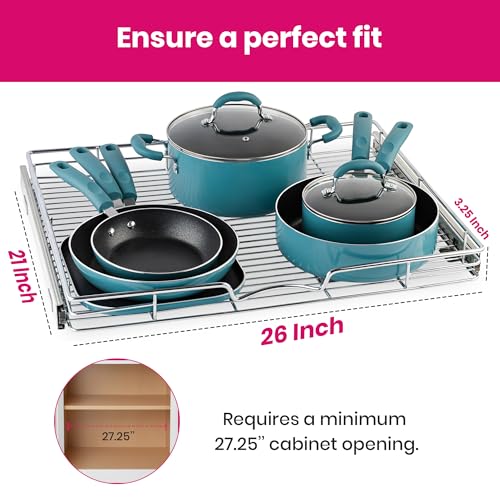 HOLDN’ STORAGE Pull Out Cabinet Organizer, 26”W x 21”D Cabinet Drawer | Heavy-Duty Caddy, Lifetime Limited Warranty, Steel Metal Cabinet Drawers, Chrome, Requires At Least 27-1/4” Cabinet Opening - size: 26"W x 21"D