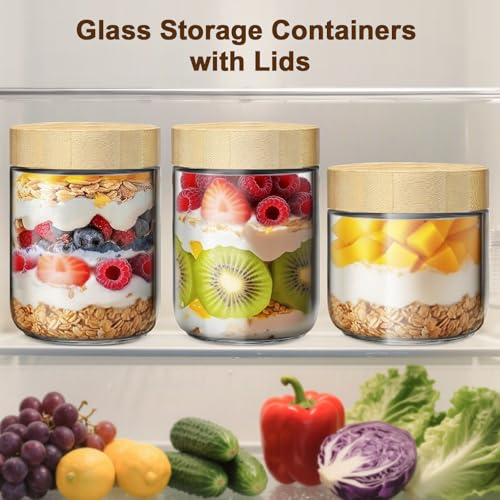 4 Pack 16oz Glass Jars with Bamboo Lids, Overnight Oats Containers with Airtight Lids, Storage Containers Wide Mouth Mason jars for Salad,Yogurt, Sugar, Snacks, Spices - color: 16OZ-4P