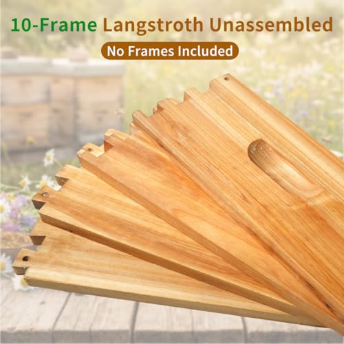 Unassembled 10-Frame Medium Beehive Box with Beeswax Dip - Standard Langstroth Super Box, Beekeeping Hive Parts (No Frames/Foundations), 19-7/8" L x 16-1/4" W