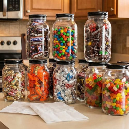 novelinks 32 oz Plastic Mason Jars and Clear Plastic Jars with Lids 32 oz | 6 Pack, Black, Quart Mason Jars Bulk, Plastic Quart Containers with Lids, Large Jars, Mason Jars for Centerpieces - color: Black