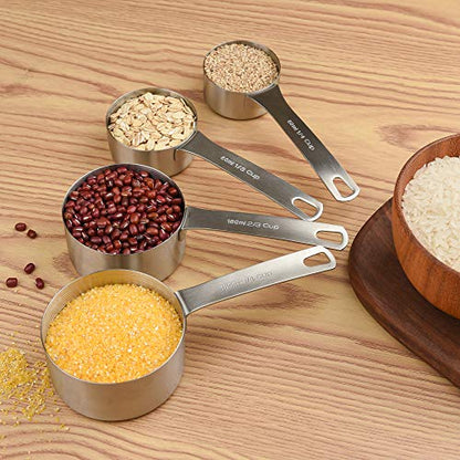 Measuring Cups Set, 18/8 Stainless Steel Measuring Cups for Dry & Liquid, Metal Measure Cups With Bonus Magnetic Conversion Chart for Kitchen & Baking - size: A: 8cups