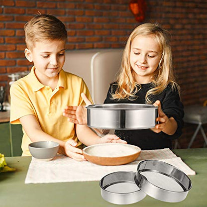 Patelai 3 Pcs Stainless Steel Round Flour Sifter Sieve Fine Mesh for Bake Decorate Cakes, Pies, Pastries, Cupcakes (6 Inch and 8 Inch 60 Mesh,7 Inch 40 Mesh) - size: 6 Inch and 8 Inch 60 Mesh,7 Inch 40 Mesh