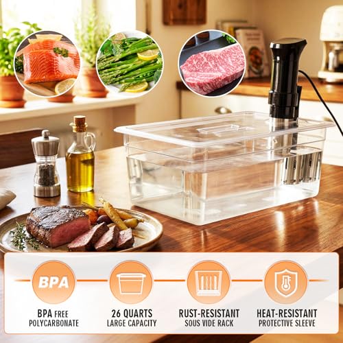 HOMENOTE Sous Vide Container 26 Quart With Lid,BPA Free Complete Accessories For Anova and Most Sous Vide Cookers,Anova Container Kit - color: Large Sous Vide Container-without accessories