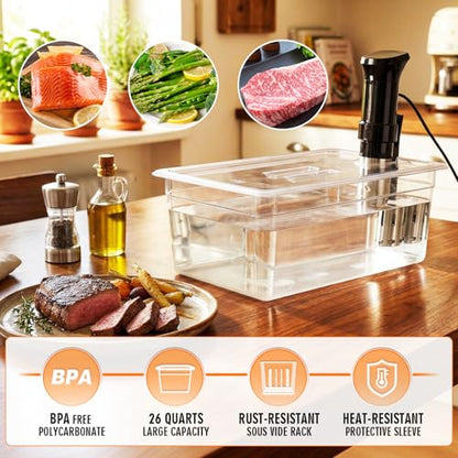 HOMENOTE Sous Vide Container 26 Quart With Lid,BPA Free Complete Accessories For Anova and Most Sous Vide Cookers,Anova Container Kit - color: Large Sous Vide Container-without accessories